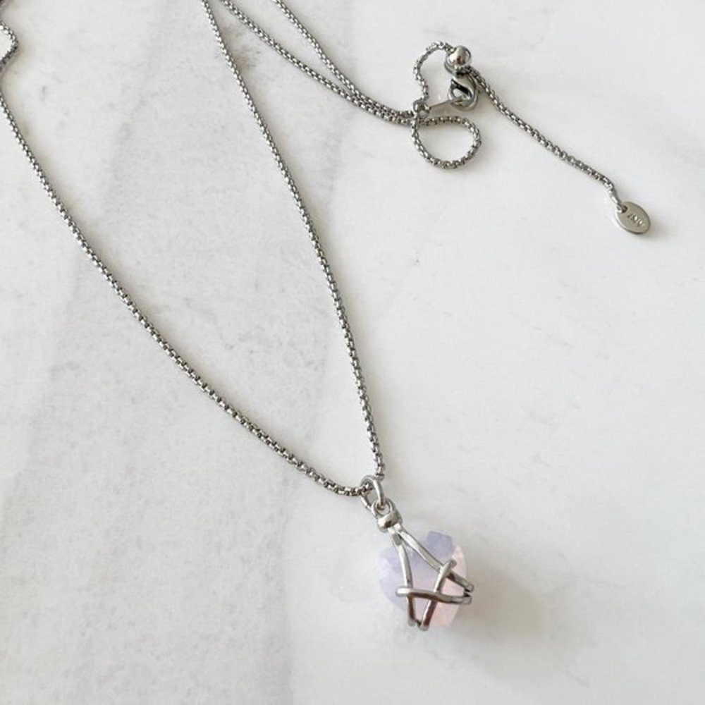Jones New York Rose Crystal Heart Pendant Necklace Silver